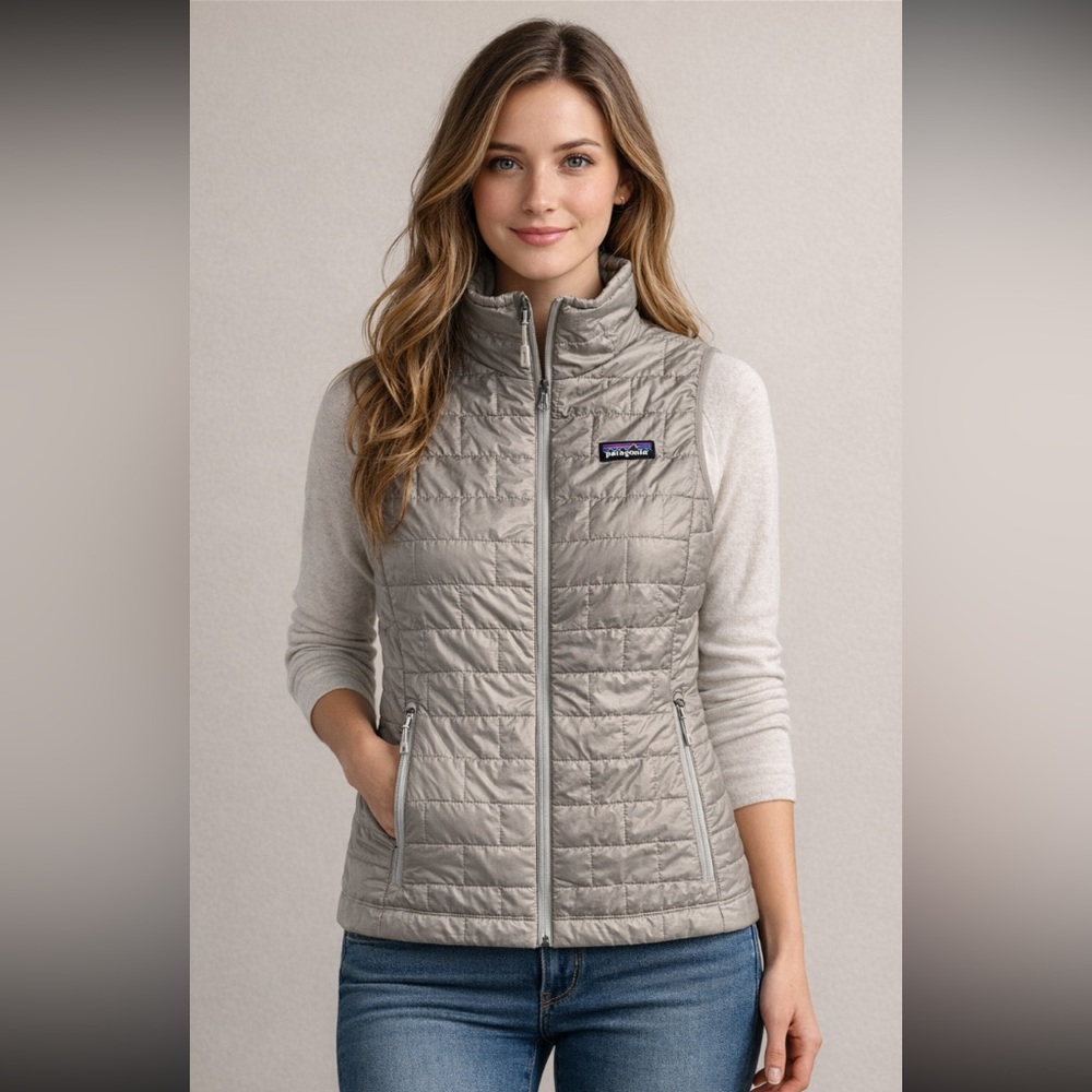 Patagonia Nano Puff Gray Women's Vest Size Small Folds & Packs Into Own Pocket